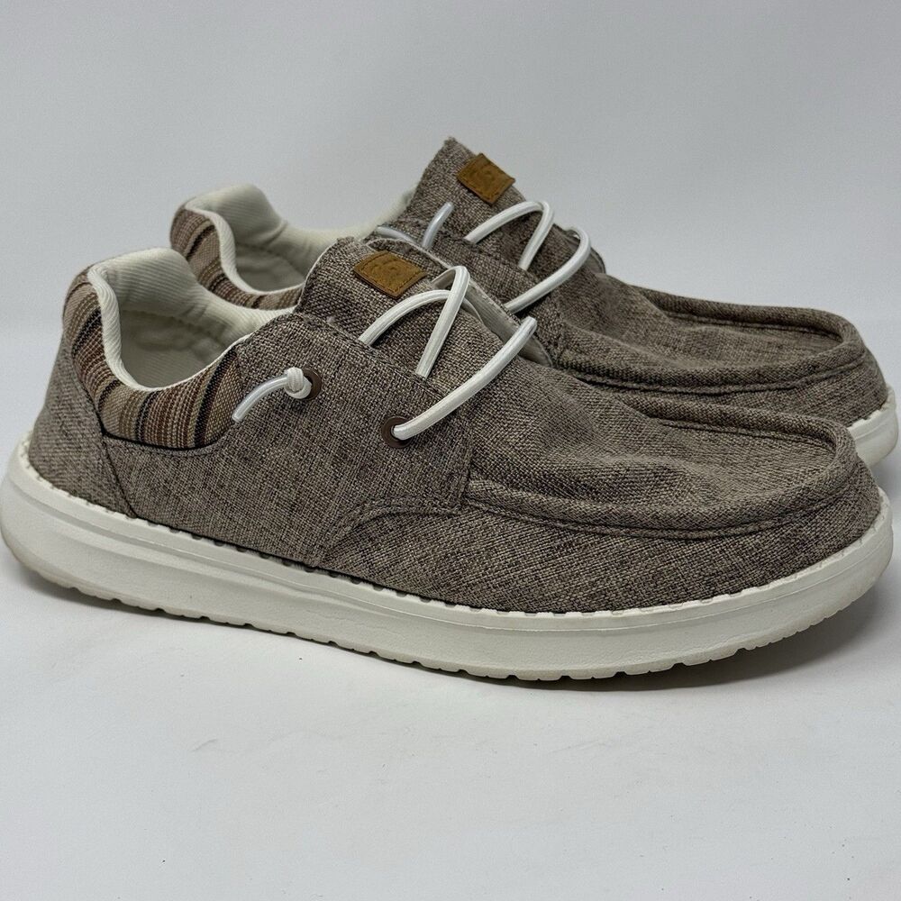 STQ Women's Lace up Loafers Arch Support Canvas Brown Ultralight Boat Size 9